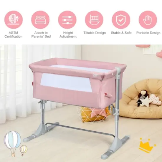 Infans Portable Baby Bedside Bassinet Infant Travel Bassinet Crib W/Carrying Bag Pink image {3}