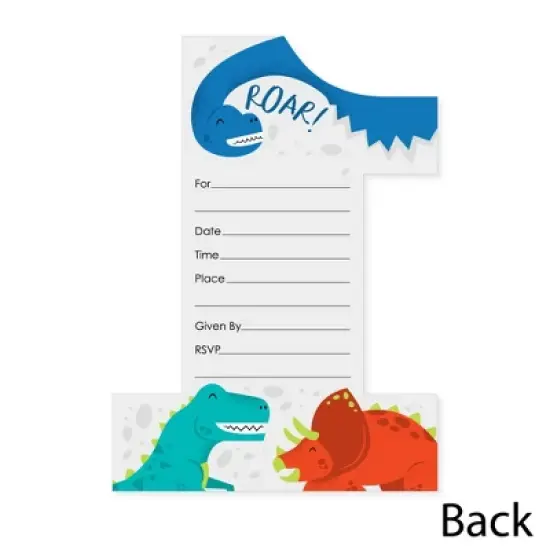 Big Dot of Happiness 1st Birthday Roar Dinosaur - Shaped Fill-In Invites ONEasaurus Dino First Birthday Party Invitation Cards with Envelopes - 12 Ct image {3}