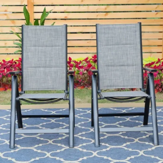 7pc Outdoor Dining Set with 7 Position Adjustable Folding Chairs & Metal Rectangle Table with Umbrella Hole - Captiva Designs image {5}