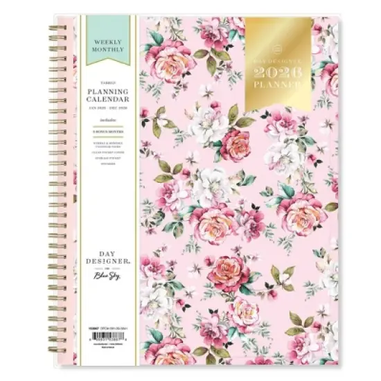 Blue Sky Day Designer Weekly/Monthly Planning Calendar 8.5"x11" Rose Pink Floral image {2}