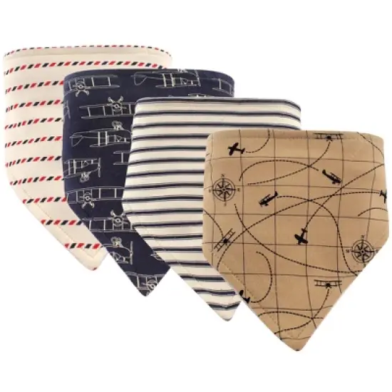 Hudson Baby Infant Boy Cotton Bandana Bibs 4pk, Airplane, One Size image {1}
