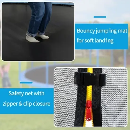 Easy-to-Assemble Kids Trampoline with Safety Fence Netting, Basketball Hoop and Ladder, Blue - ModernLuxe image {7}