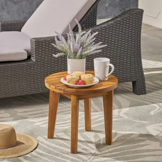 NicBex 16" Solid Acacia Wood Side Table, Rustic Outdoor End Table, Natural Water-Resistant Patio Stool for Garden Yard Pool image {7}