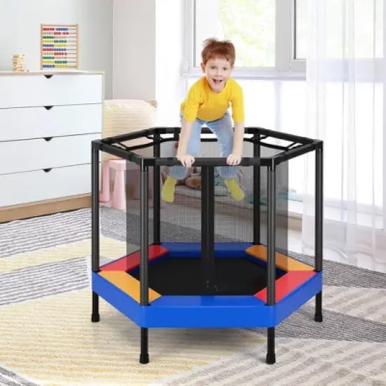 Costway 48'' Hexagonal Kids Trampoline Recreational Bounce Jumper W/Foam Padded Handrails image {2}