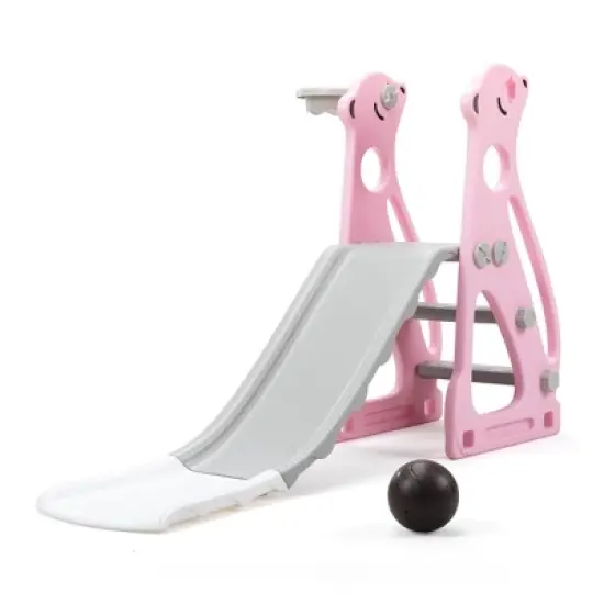 INFURNIC Baby Activity Gyms Kids Slide, PE Material, Triangular Design, Gentle Slope, Basketball Hoop, Multicolored, 35"*8"*18" image {5}