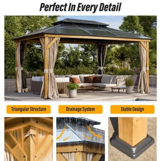 EROMMY Hardtop 16 Ft. W X 12 Ft. D Solid Wood Patio Gazebo image {3}