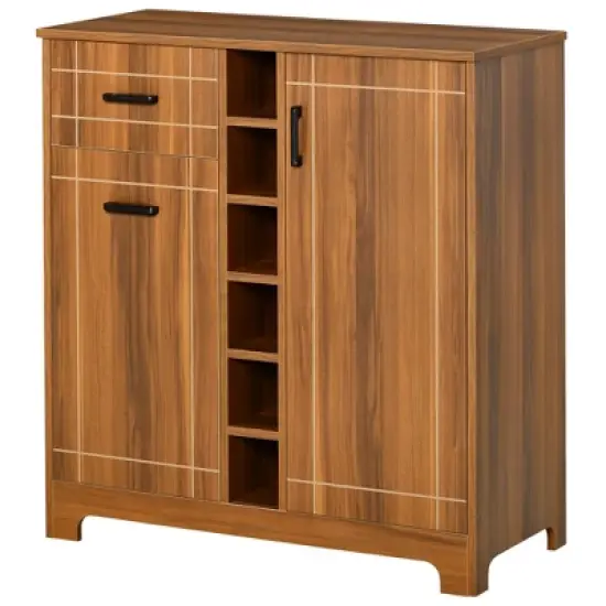 HOMCOM Retro Wine Cabinet for 6 Bottles, Wine Rack Sideboard Serving Bar with Glass Holders and 1 Drawer, Brown image {3}