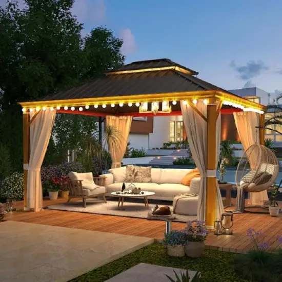 EROMMY Gazebo 12&rsquo;x14&rsquo;W/Steel Double Roof Hardtop Gazebo image {1}