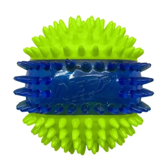 NERF Translucent 3-Part Spike LED and Squeak Dog Ball Toy - Blue/Green image {1}