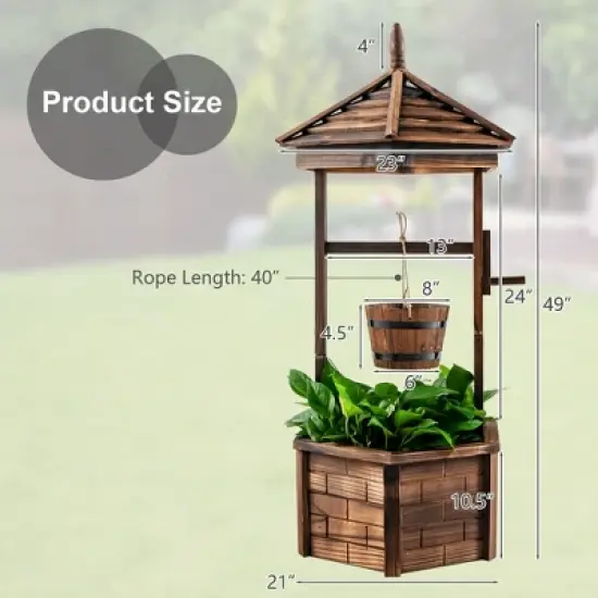 Costway Wooden Wishing Well Hexagonal Bucket Flower Plants Planter Patio Garden Decor image {3}