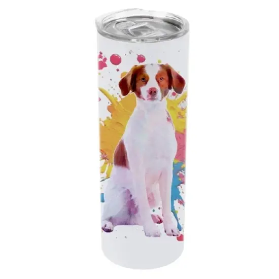 100 North 20 Ounce Stainless Steel On the Go Travel Tumbler With Push Top Lid, Brittany Spaniel Paint Splatter image {5}