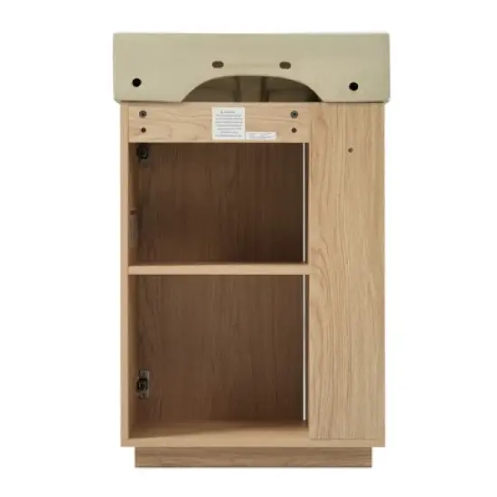 Whisen 21.6" Bathroom Vanity with Ceramic Sink, Freestanding Right Door Cabinet with Open/Closed Storage image {10}