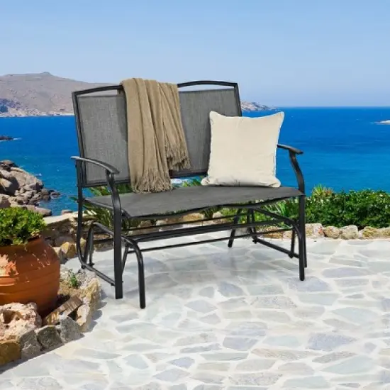 Costway Patio Glider Rocking Bench Double 2 Person Chair Loveseat Garden Grey\Black image {11}