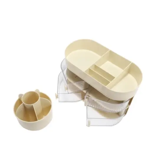 Unique Bargains Rotating Makeup Organizer with Drawer Beige 1 Pc image {2}