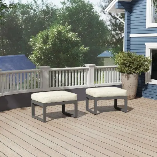 Heynemo 2 Pieces Aluminum Outdoor Patio Ottoman Set, Outdoor Foot Stools with Thick Cushion, Small Seat Furniture for Porch Balcony Backyard, Grey image {3}