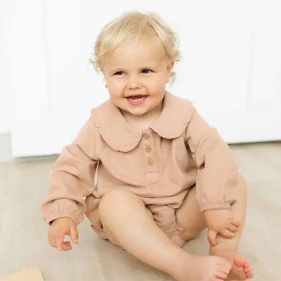 Grayson Collective Baby Girls' Collared Gauze Bubble Romper - Brown image {2}