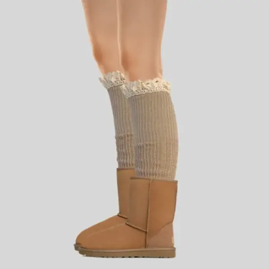 Wrapables Knitted Leg Warmers Boot Socks with Lace Trim image {3}