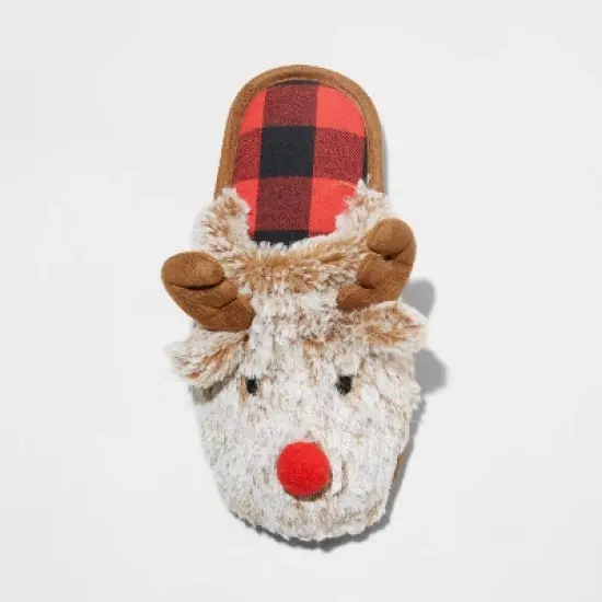 Kids' Holiday Red Nose Rudolf Scuff Slippers - Wondershop&trade; Brown image {2}