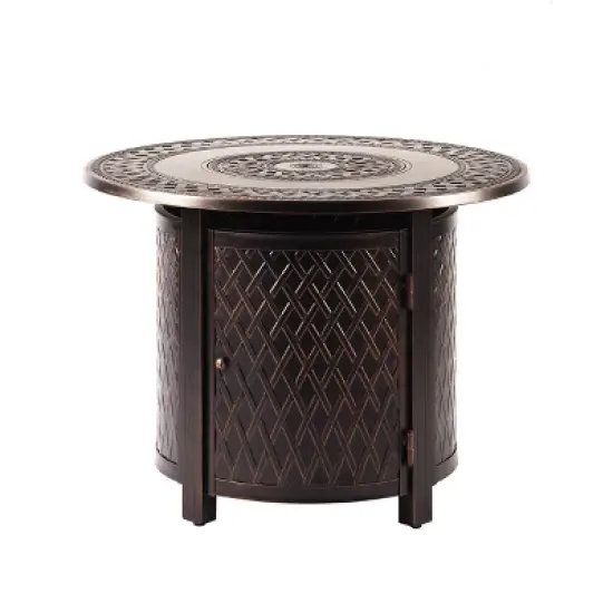 Oakland Living 5pc Aluminum Outdoor Patio Fire Pit Dining with 34" Round Fire Table Copper/Beige image {3}