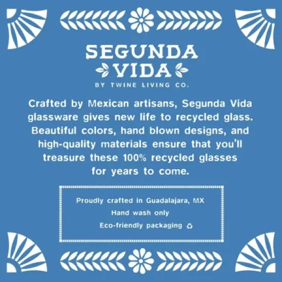 Twine Living El Ocaso Hand-Blown Tumblers, Recycled Drinking Glasses, Decorative Drinkware for Home Bars, 12 oz, Set of 2 image {3}