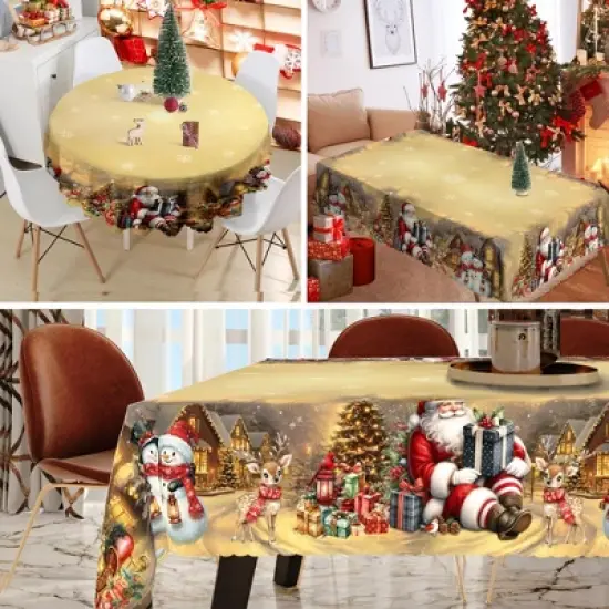 LOVEVOOK Christmas Tablecloth, Snowman Washable Snowflake Table Cloths Stain Resistant Dining Table Cover for Party Holiday Decor image {6}