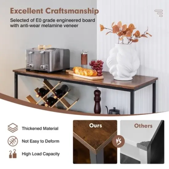 Costway Buffet Sideboard Kitchen Storage Cabinet Open Shelf w/ 3 Compartments Black\Rustic image {6}
