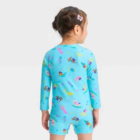 Toddler Girls' Sealife One Piece Swimsuit - Cat & Jack&trade; Turquoise Blue image {2}