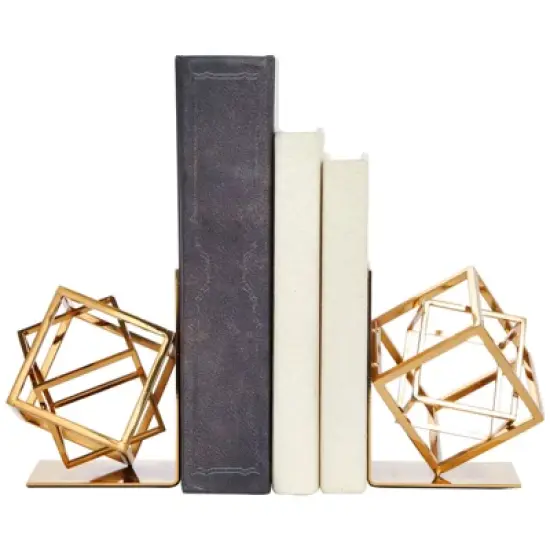 Juvale Decorative Gold Bookends with Square Metal Geometric Design, for Books, Magazines, Journals, Slip-Resistant Pads (5x6x3 in) image {2}