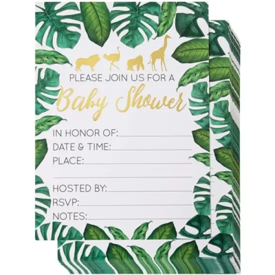 Juvale 36-Pack Baby Shower Invitation with Envelopes, Gold Foil Tropical Animal Designs (5 x 7 In) image {3}