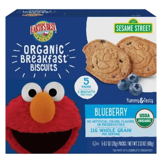 Earth's Best Organic Blueberry Breakfast Biscuits Baby & Toddler Snacks Sesame Street - 5ct image {4}
