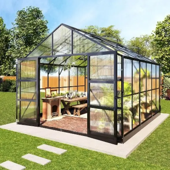 AMERLIFE Polycarbonate Greenhouse with 4 Vents, Rain Gutter, Heavy Duty Aluminum Frame image {5}