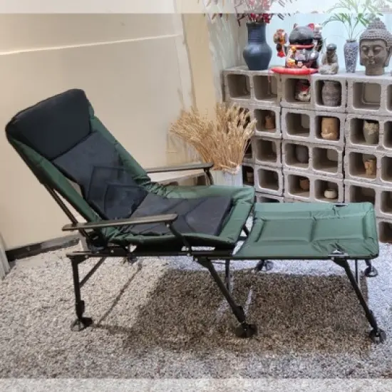 Camping Lounge Chair with Detachable Footrest, Portable Folding Camping Chair with Adjustable backrest for Outdoor Camping Fishing, Green+black image {4}