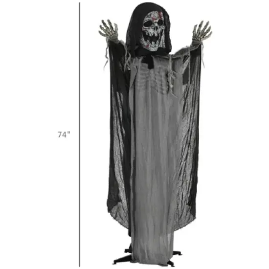 74" Life Size Outdoor Halloween Decorations Skeleton Witch, Animated Prop Animatronic Decor with Sound and Motion Activated, Light Up Eyes and Chest image {2}
