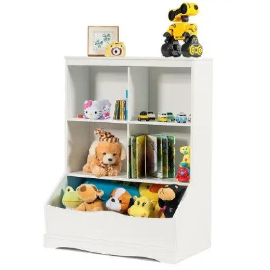 Costway 3-Tier Children's Multi-Functional Bookcase Toy Storage Bin Floor Cabinet GreyWhite image {9}
