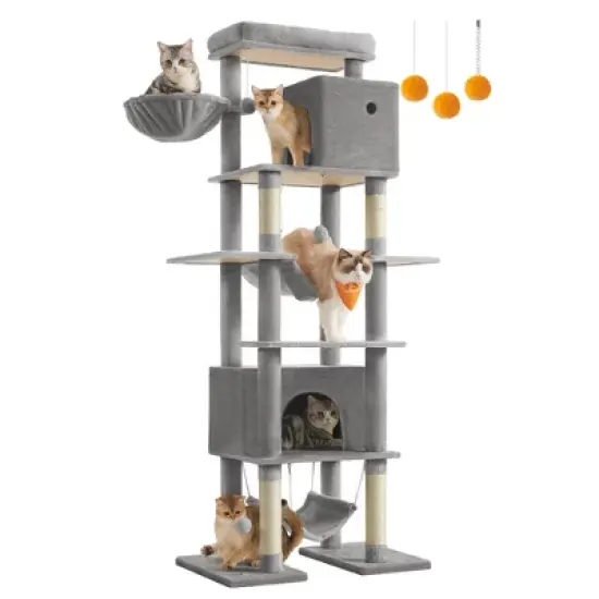 Feandrea Cat Tree, 79.1 Inch Tall Cat Tower for Indoor Cats, Multi-Level Large Cat Condo with 4 Scratching Posts, 2 Hammocks, a Perch, 2 Cat Caves image {7}