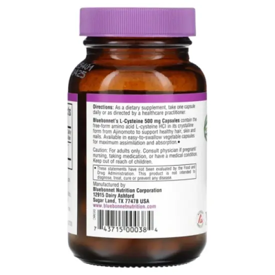 Bluebonnet Nutrition L-Cysteine, 500 mg, 60 Vegetable Capsules image {2}