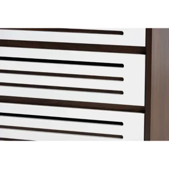 3 Drawer Meike Two-Tone Wood Nightstand Walnut/White - Baxton Studio image {4}