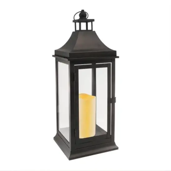 LumaBase Metal Lantern with Battery-Operated Candle - 19" Black image {5}