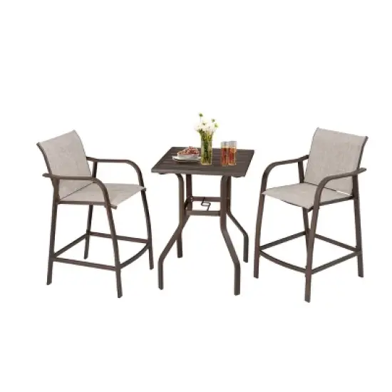 Aluminum Patio Bar Set All-weather 2pc Bar Stools and Table with Umbrella Hole - Crestlive Products image {10}