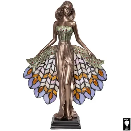 Design Toscano Peacock Priestess Tiffany-Style Stained Glass Illuminated Sculpture image {1}