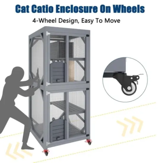 Outdoor Cat Enclosure - 4 Tiers on Wheels with Weatherproof Roof, Platforms, Resting Box, Scratch Post (68'' Window Catios) image {3}