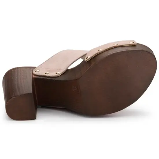 Allegra K Women's Faux Suede Platform High Block Heel Slides Sandals image {5}