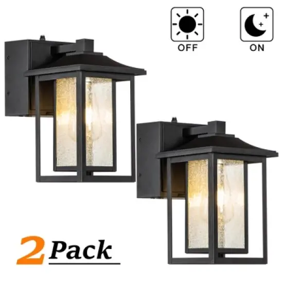ALOADECOR 1 Light Black Light Dusk to Dawn Motion Sensor Outdoor Garage Wall Lights with Seeded Glass for Outside Garden Porch Patio (2 Pack) image {10}