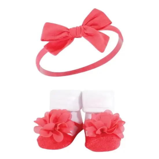Hudson Baby Infant Girl Headband and Socks Giftset, Navy Coral, One Size image {2}