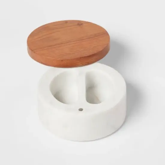 Marble/Wood Salt Cellar with Wooden Lid - Threshold&trade;: Multicolored Kitchen Mortar & Pestle Accessory image {2}