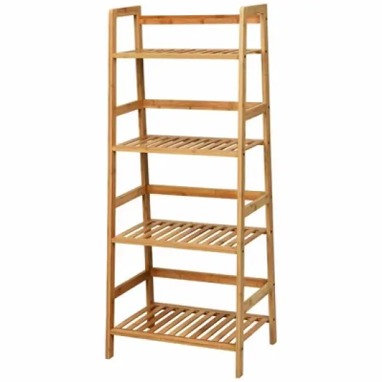 Costway 4-Tier Bamboo Ladder Shelf Multipurpose Plant Display Stand Storage Bookshelf image {5}