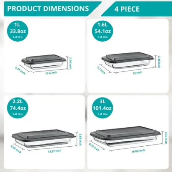 Sorbus 8-Piece Deep Glass Baking Dish Set with Lids - Versatile, Durable, Oven-Safe, & Dishwasher-Safe for Easy Baking, Storing, & Serving image {2}