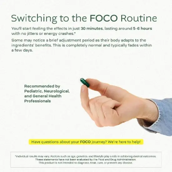 Think FOCO Capsules (13+) Natural Focus Supplement for Teens & Adults - Brain Nootropic for Concentration, Memory, & Cognitive Enhancement Vitamins image {2}