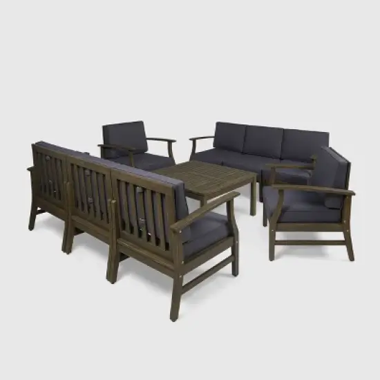 Perla 9pc Acacia Wood Sofa Conversational Set Gray/Dark Gray - Christopher Knight Home image {1}