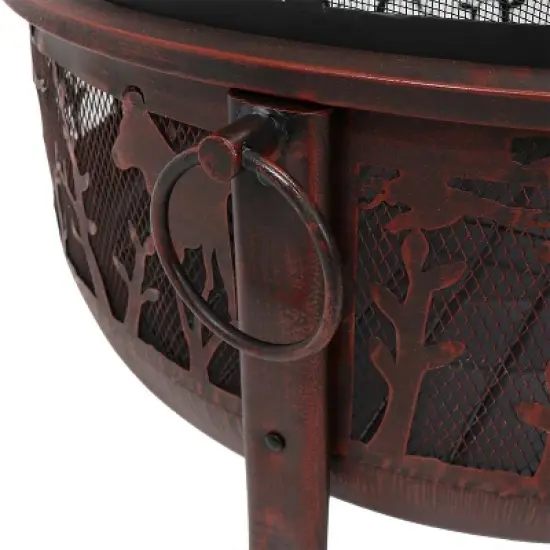 Sunnydaze Outdoor Camping or Backyard Steel Pheasant Hunting Fire Pit with Spark Screen, Cover, Metal Wood Grate, and Log Poker - 30" image {3}